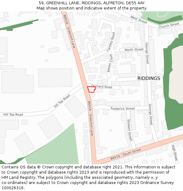 59, GREENHILL LANE, RIDDINGS, ALFRETON, DE55 4AY: Location map and indicative extent of plot