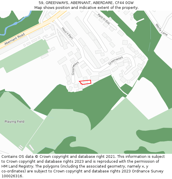 59, GREENWAYS, ABERNANT, ABERDARE, CF44 0GW: Location map and indicative extent of plot