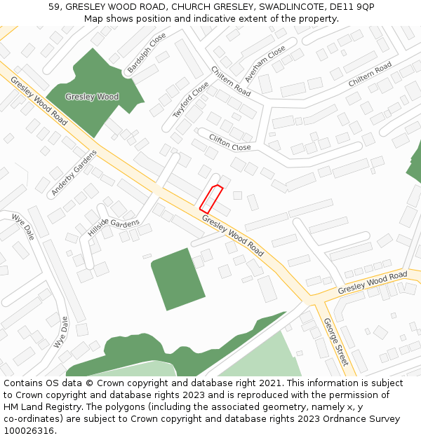 59, GRESLEY WOOD ROAD, CHURCH GRESLEY, SWADLINCOTE, DE11 9QP: Location map and indicative extent of plot