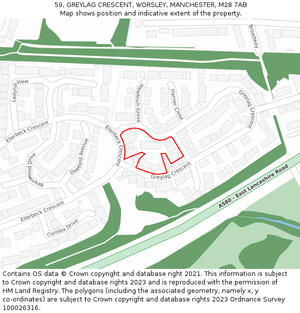 59, GREYLAG CRESCENT, WORSLEY, MANCHESTER, M28 7AB: Location map and indicative extent of plot