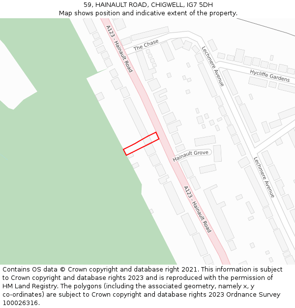 59, HAINAULT ROAD, CHIGWELL, IG7 5DH: Location map and indicative extent of plot