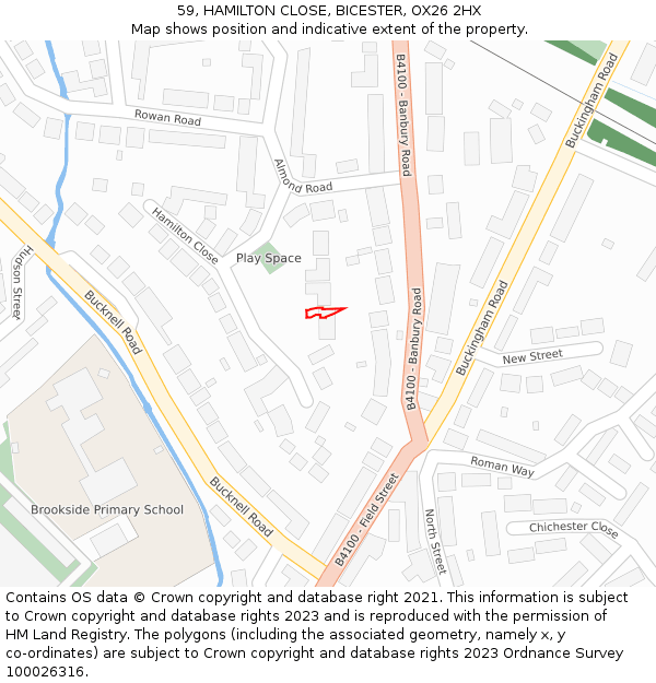 59, HAMILTON CLOSE, BICESTER, OX26 2HX: Location map and indicative extent of plot