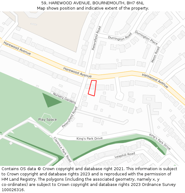 59, HAREWOOD AVENUE, BOURNEMOUTH, BH7 6NL: Location map and indicative extent of plot