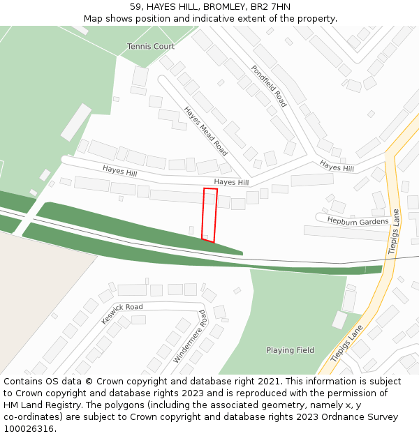 59, HAYES HILL, BROMLEY, BR2 7HN: Location map and indicative extent of plot