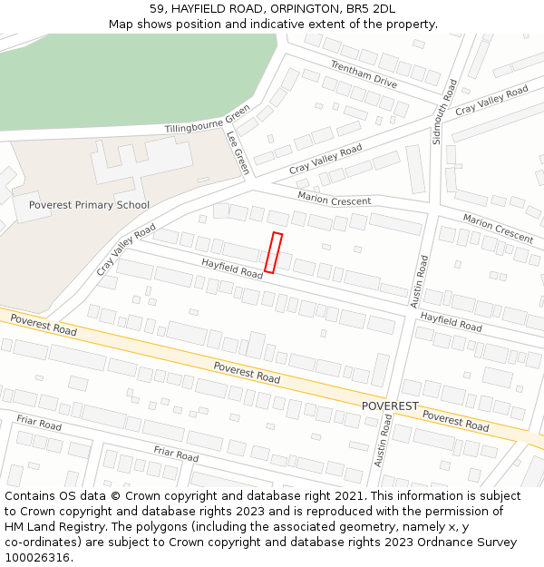 59, HAYFIELD ROAD, ORPINGTON, BR5 2DL: Location map and indicative extent of plot