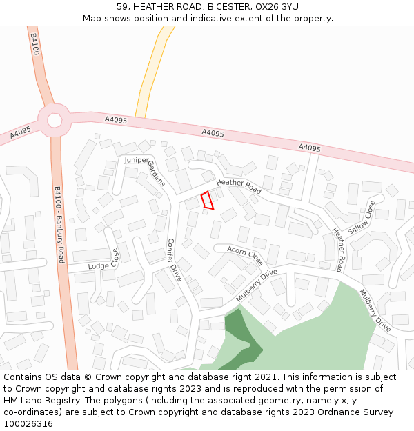 59, HEATHER ROAD, BICESTER, OX26 3YU: Location map and indicative extent of plot