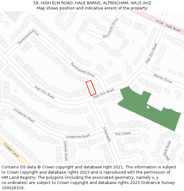 59, HIGH ELM ROAD, HALE BARNS, ALTRINCHAM, WA15 0HZ: Location map and indicative extent of plot