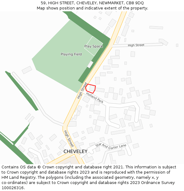 59, HIGH STREET, CHEVELEY, NEWMARKET, CB8 9DQ: Location map and indicative extent of plot