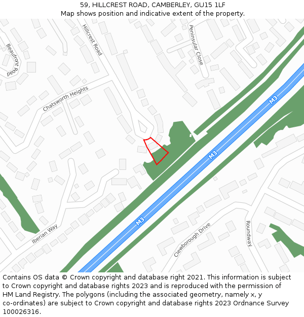 59, HILLCREST ROAD, CAMBERLEY, GU15 1LF: Location map and indicative extent of plot