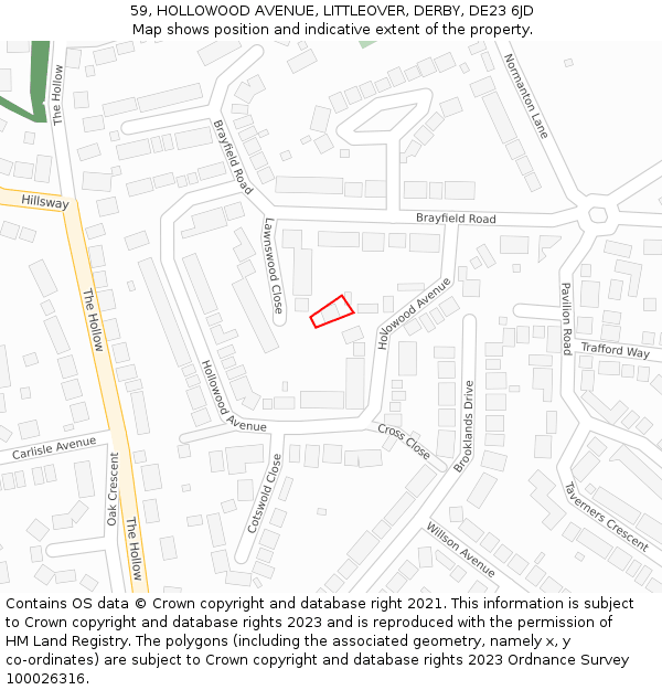 59, HOLLOWOOD AVENUE, LITTLEOVER, DERBY, DE23 6JD: Location map and indicative extent of plot