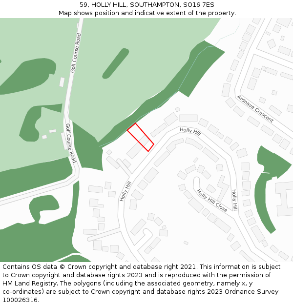 59, HOLLY HILL, SOUTHAMPTON, SO16 7ES: Location map and indicative extent of plot