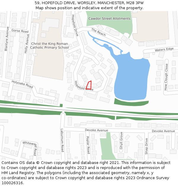 59, HOPEFOLD DRIVE, WORSLEY, MANCHESTER, M28 3PW: Location map and indicative extent of plot