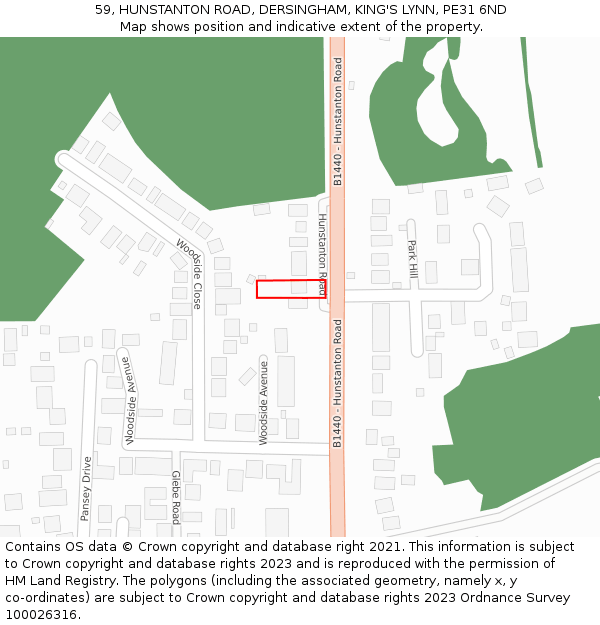 59, HUNSTANTON ROAD, DERSINGHAM, KING'S LYNN, PE31 6ND: Location map and indicative extent of plot