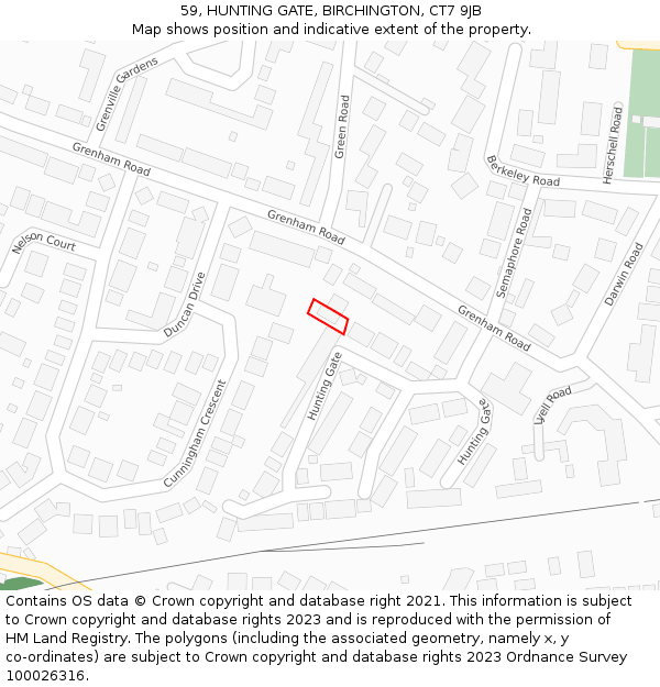 59, HUNTING GATE, BIRCHINGTON, CT7 9JB: Location map and indicative extent of plot