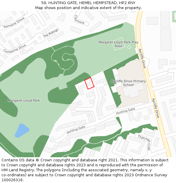 59, HUNTING GATE, HEMEL HEMPSTEAD, HP2 6NY: Location map and indicative extent of plot