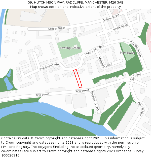 59, HUTCHINSON WAY, RADCLIFFE, MANCHESTER, M26 3AB: Location map and indicative extent of plot