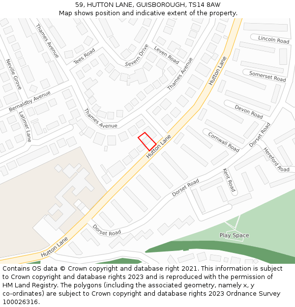 59, HUTTON LANE, GUISBOROUGH, TS14 8AW: Location map and indicative extent of plot