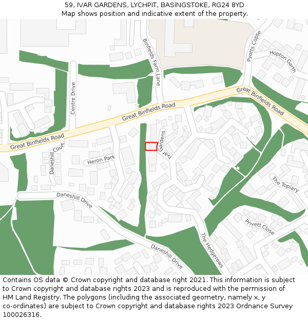 59, IVAR GARDENS, LYCHPIT, BASINGSTOKE, RG24 8YD: Location map and indicative extent of plot