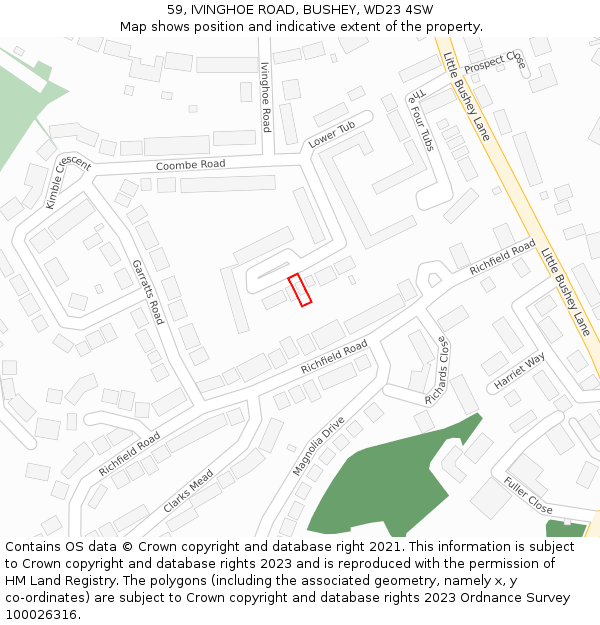 59, IVINGHOE ROAD, BUSHEY, WD23 4SW: Location map and indicative extent of plot