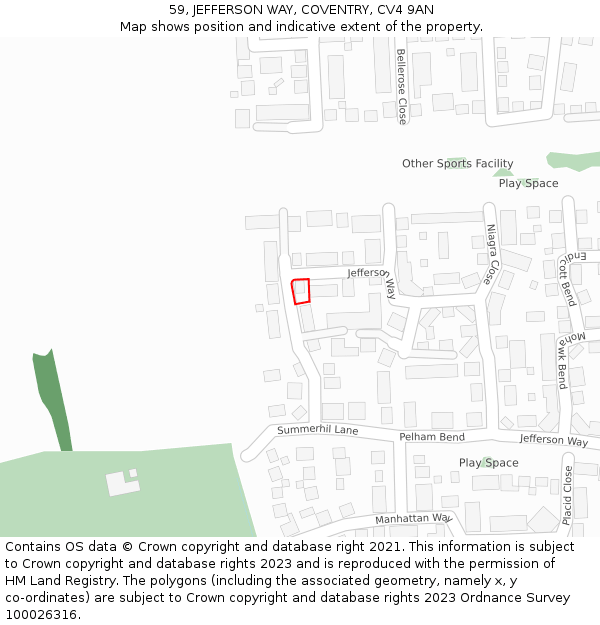 59, JEFFERSON WAY, COVENTRY, CV4 9AN: Location map and indicative extent of plot