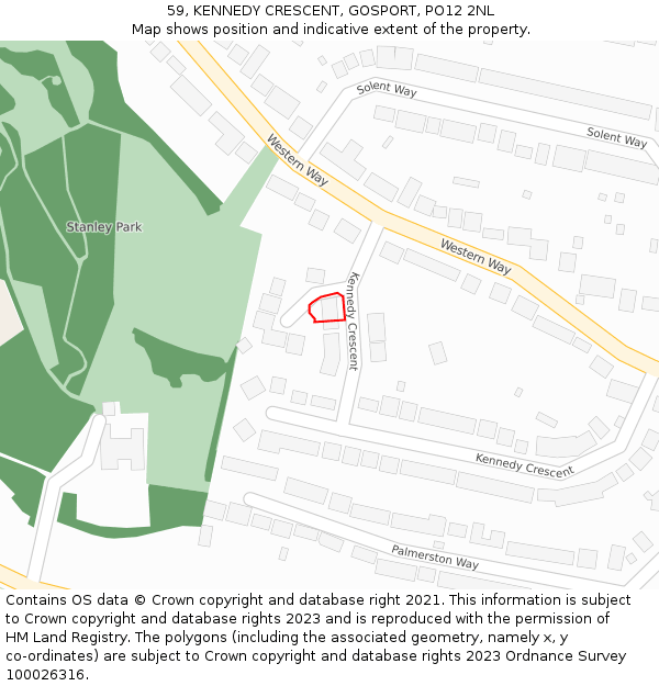 59, KENNEDY CRESCENT, GOSPORT, PO12 2NL: Location map and indicative extent of plot