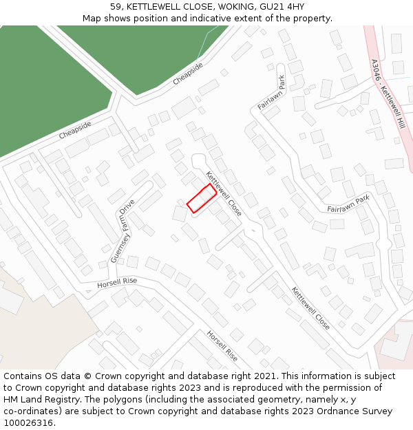 59, KETTLEWELL CLOSE, WOKING, GU21 4HY: Location map and indicative extent of plot