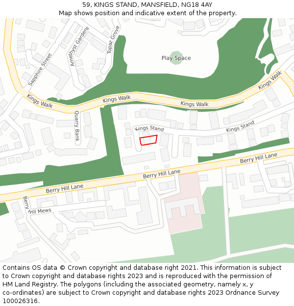 59, KINGS STAND, MANSFIELD, NG18 4AY: Location map and indicative extent of plot