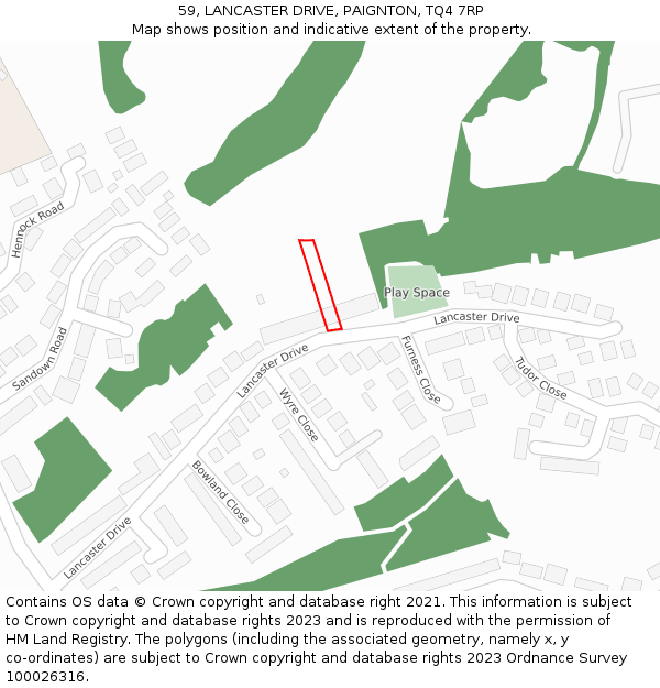 59, LANCASTER DRIVE, PAIGNTON, TQ4 7RP: Location map and indicative extent of plot
