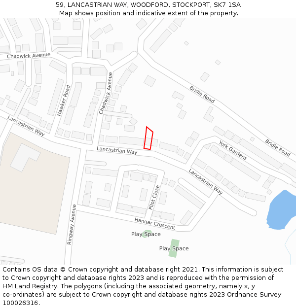 59, LANCASTRIAN WAY, WOODFORD, STOCKPORT, SK7 1SA: Location map and indicative extent of plot