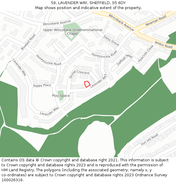 59, LAVENDER WAY, SHEFFIELD, S5 6DY: Location map and indicative extent of plot