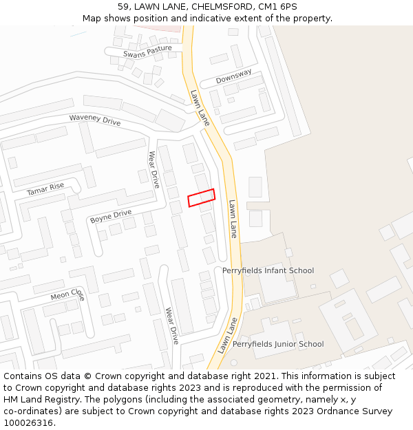 59, LAWN LANE, CHELMSFORD, CM1 6PS: Location map and indicative extent of plot