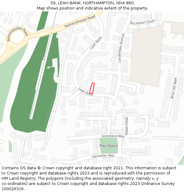 59, LEAH BANK, NORTHAMPTON, NN4 8RG: Location map and indicative extent of plot