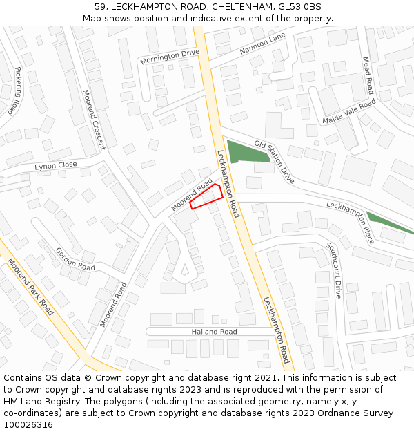 59, LECKHAMPTON ROAD, CHELTENHAM, GL53 0BS: Location map and indicative extent of plot