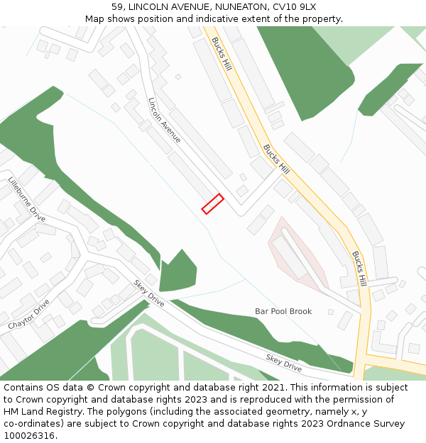 59, LINCOLN AVENUE, NUNEATON, CV10 9LX: Location map and indicative extent of plot