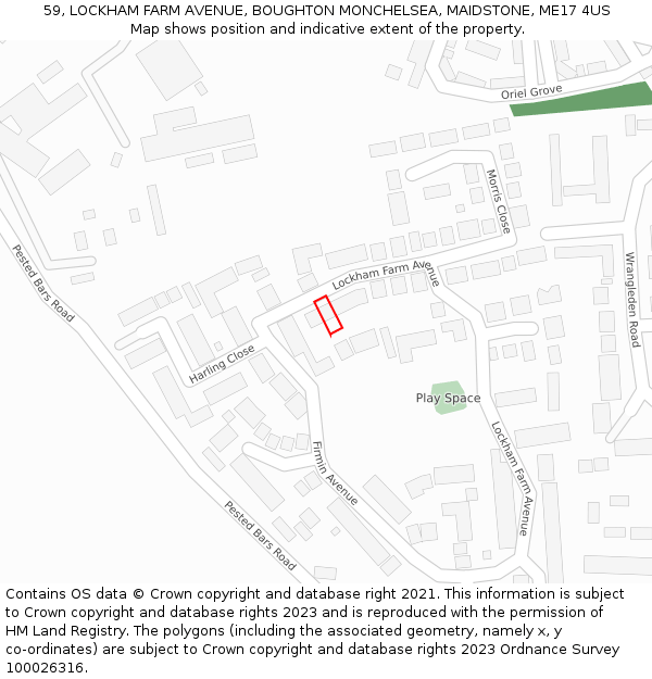 59, LOCKHAM FARM AVENUE, BOUGHTON MONCHELSEA, MAIDSTONE, ME17 4US: Location map and indicative extent of plot