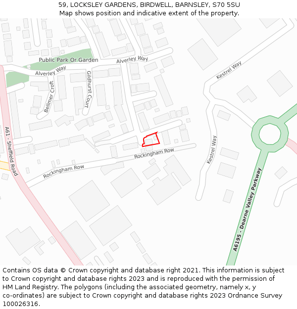 59, LOCKSLEY GARDENS, BIRDWELL, BARNSLEY, S70 5SU: Location map and indicative extent of plot