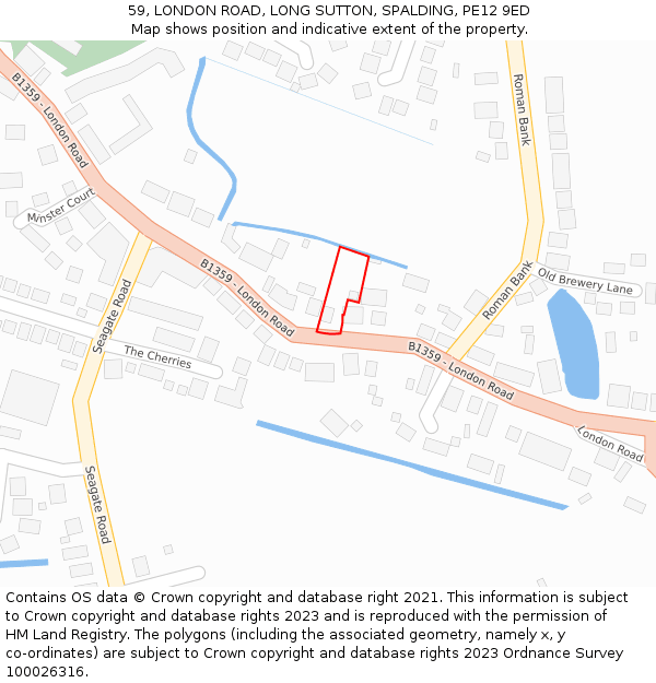 59, LONDON ROAD, LONG SUTTON, SPALDING, PE12 9ED: Location map and indicative extent of plot