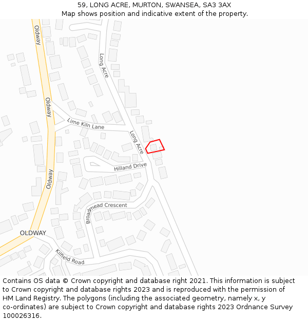 59, LONG ACRE, MURTON, SWANSEA, SA3 3AX: Location map and indicative extent of plot