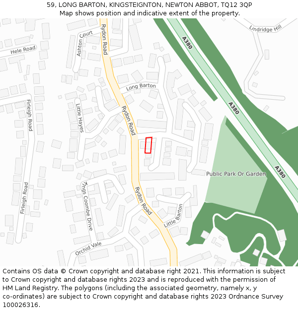 59, LONG BARTON, KINGSTEIGNTON, NEWTON ABBOT, TQ12 3QP: Location map and indicative extent of plot