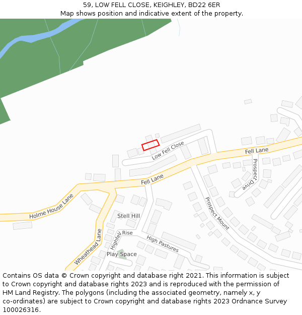 59, LOW FELL CLOSE, KEIGHLEY, BD22 6ER: Location map and indicative extent of plot