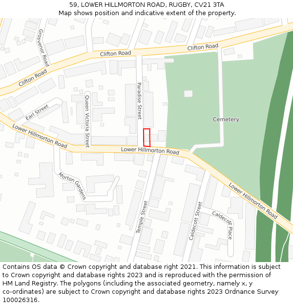 59, LOWER HILLMORTON ROAD, RUGBY, CV21 3TA: Location map and indicative extent of plot