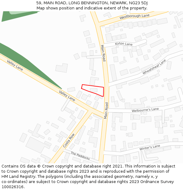 59, MAIN ROAD, LONG BENNINGTON, NEWARK, NG23 5DJ: Location map and indicative extent of plot