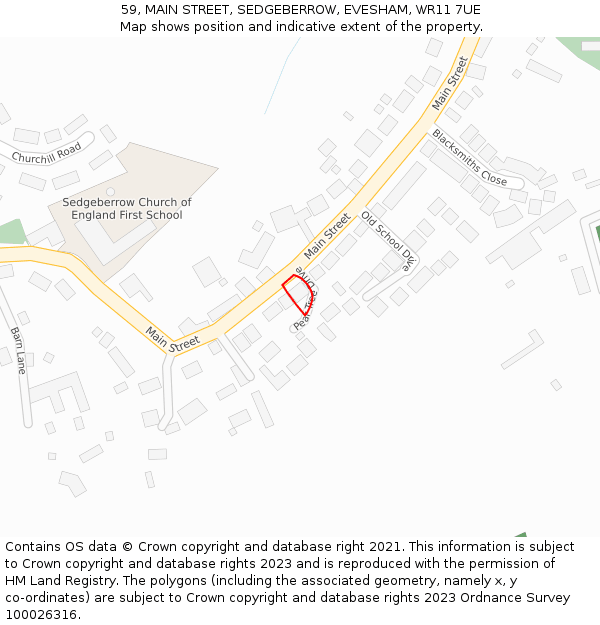 59, MAIN STREET, SEDGEBERROW, EVESHAM, WR11 7UE: Location map and indicative extent of plot