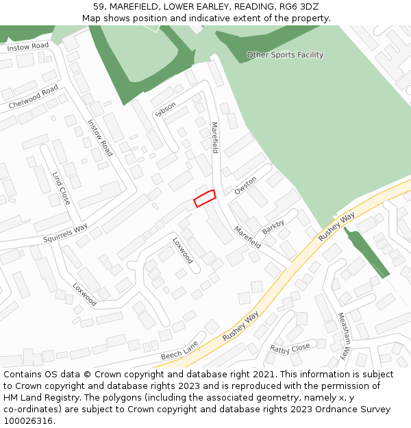 59, MAREFIELD, LOWER EARLEY, READING, RG6 3DZ: Location map and indicative extent of plot