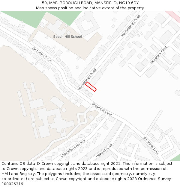 59, MARLBOROUGH ROAD, MANSFIELD, NG19 6DY: Location map and indicative extent of plot