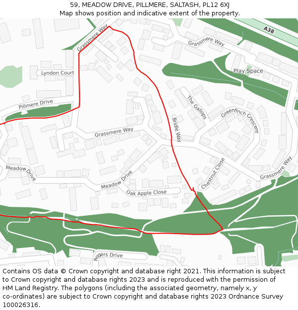 59, MEADOW DRIVE, PILLMERE, SALTASH, PL12 6XJ: Location map and indicative extent of plot