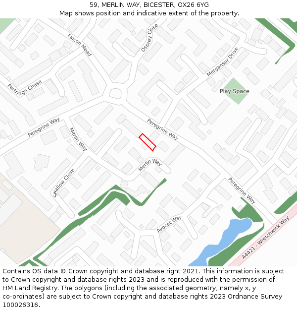 59, MERLIN WAY, BICESTER, OX26 6YG: Location map and indicative extent of plot