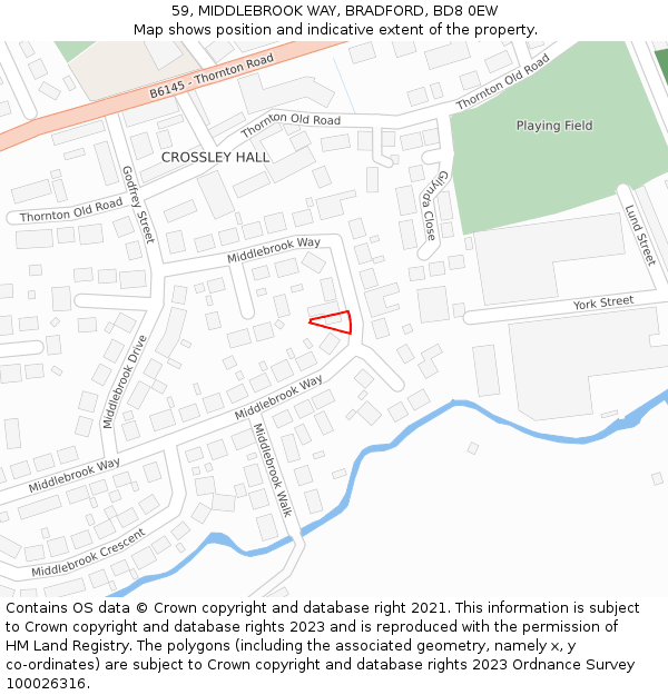 59, MIDDLEBROOK WAY, BRADFORD, BD8 0EW: Location map and indicative extent of plot
