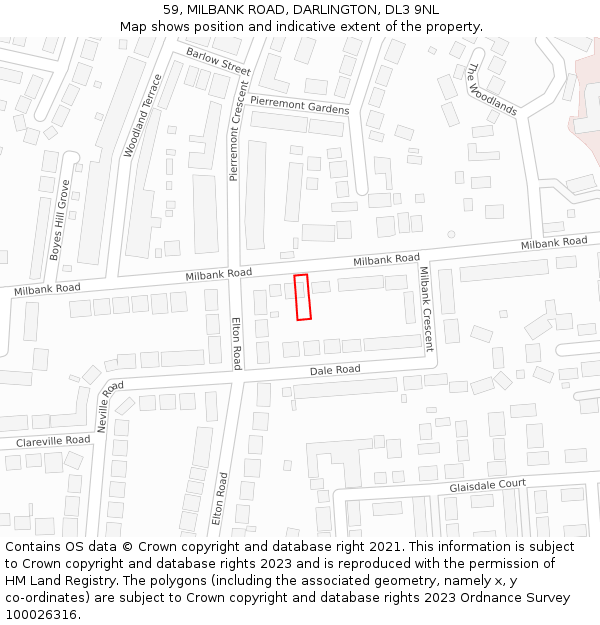 59, MILBANK ROAD, DARLINGTON, DL3 9NL: Location map and indicative extent of plot