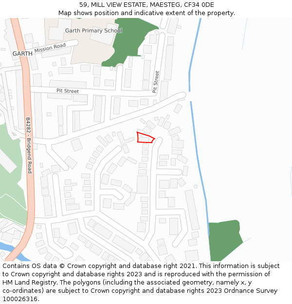 59, MILL VIEW ESTATE, MAESTEG, CF34 0DE: Location map and indicative extent of plot